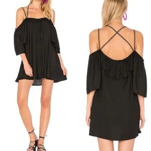 Pitusa Summer Nights Off Shoulder Strappy Mini Dress Swim Cover Black Multi